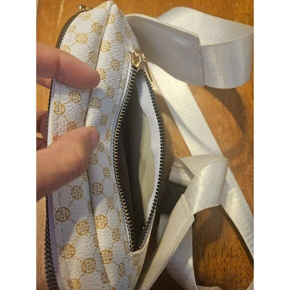 Belt Bag Fanny Pack Crossbody Bag Waist White Gold Adjustable Strap Zip Closure - Picture 8 of 10